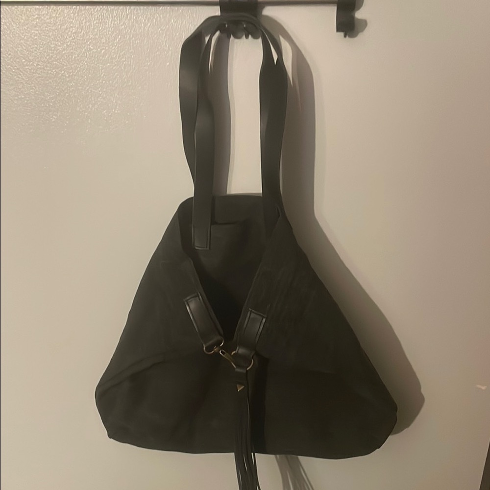 Lovestitch Black Minimalist Shoulder Bag with Triangular Design